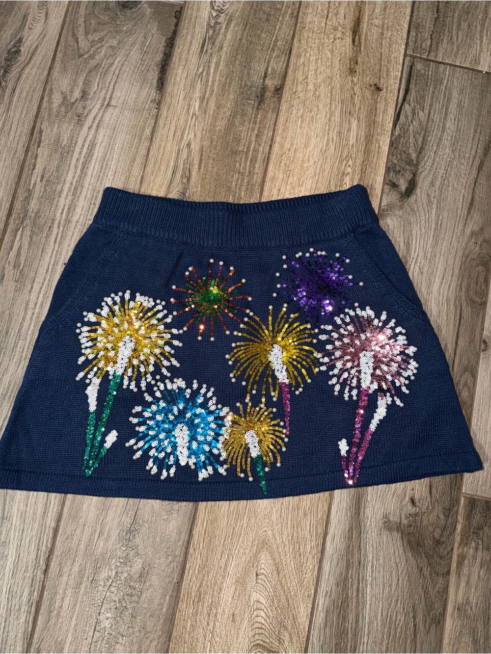 QUEEN OF SPARKLES Navy Sequin Firework A-Line Skirt